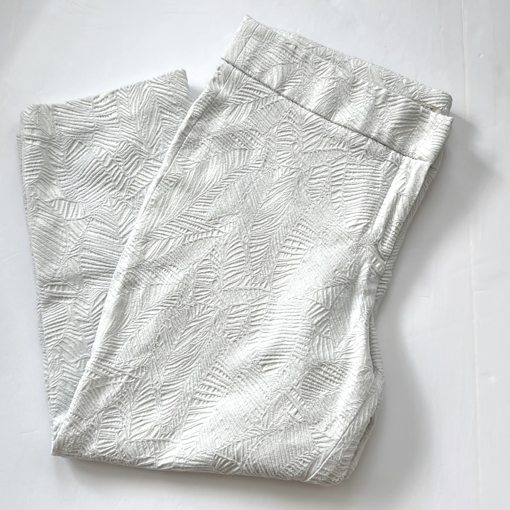 Loft White Palm Print Cropped Pants 14 Petite